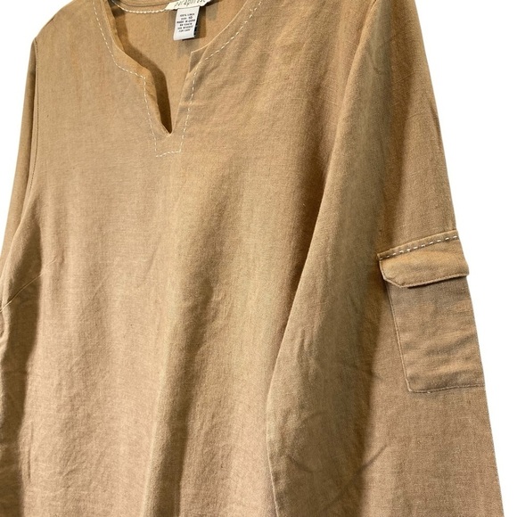 PARAPHRASE Women's 10 Tan 100% linen lagenlook neutral tunic long Sleeve Top - Picture 3 of 7